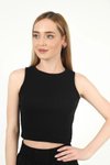 Siyah Beyaz Halter Yaka İkili Crop Bluz