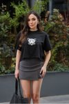 Siyah Bisiklet Yaka Kısa Kollu Oversize Crop Tshirt