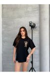 Siyah Bisiklet Yaka Kısa Kollu Oversize Tshirt
