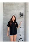 Siyah Bisiklet Yaka Kısa Kollu Oversize Tshirt