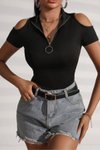 Siyah Body Yaka Fermuarlı Bluz