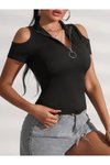 Siyah Body Yaka Fermuarlı Bluz
