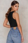 Siyah Bodycon Cutout Göbek Dekolteli Tarz Crop Top Bluz