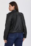 Siyah Büyük Beden Kemerli Deri Biker Ceket