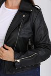 Siyah Büyük Beden Kemerli Deri Biker Ceket