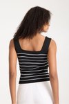 Siyah Çizgili Kare Yaka Esnek Triko