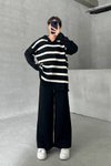 Black Striped V-Neck Knit Two-Piece Set
