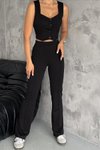 Siyah Crep Kumaş Yelek Pantolon İkili Takım