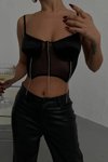 Black Diamond Chain Satin Corset Crop