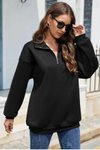Siyah Dik Yaka Fermuarlı İplik Şardonlu Sweatshirt