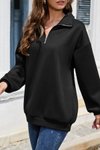 Siyah Dik Yaka Fermuarlı İplik Şardonlu Sweatshirt