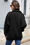 Siyah Dik Yaka Fermuarlı İplik Şardonlu Sweatshirt