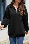 Siyah Dik Yaka Fermuarlı İplik Şardonlu Sweatshirt