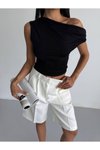 Siyah Düşük Omuz Crop Bluz