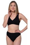 Siyah Düz Kruvaze Bikini Takım