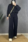 Black Zipper Yarn Tracksuit Set