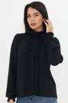 Siyah Fırfır Detay Hakim Yaka Uzun Kol Gömlek