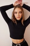 Siyah Fitilli Balıkçı Yaka Crop Örme Bluz