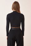 Siyah Fitilli Balıkçı Yaka Crop Örme Bluz