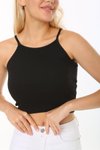 Siyah Fitilli Crop Halter Yaka Örme Atlet