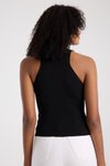 Siyah Fitilli Halter Yaka Crop Triko