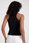Siyah Fitilli Halter Yaka Crop Triko