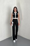 Siyah Garnili Crop Pantolon İkili Takım