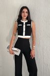 Siyah Garnili Crop Pantolon İkili Takım