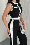 Siyah Garnili Crop Pantolon İkili Takım