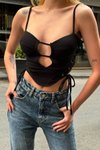Siyah Glop Detay Çapraz Bağlama Crop