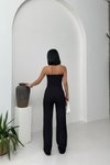 Siyah Gofre Kumaş Straplez Asimetrik Bluz Ve Pantolon İkili Takım