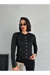 Siyah Gold Düğmeli Çift Cepli Triko Hırka