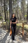 Siyah İspanyol Premium Pantolon Ve Crop İkili Takım