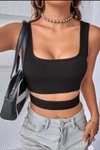 Black Thick Strap Belly Cut-Out Crop Blouse