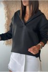 Siyah Kapüşonlu Oversize Arkası Uzun Bluz Sweatshirt