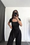 Siyah Kare Yaka Basic Bodysuit
