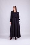 Siyah Kruvaze Yaka Uzun Kol Tesettür Abiye Elbise