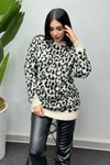 Siyah Leopar Desenli Kazak