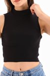 Siyah Likralı Crop Bluz