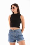 Siyah Likralı Crop Bluz