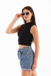 Siyah Likralı Crop Bluz