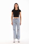 Siyah Likralı Kısa Kol Crop Bluz
