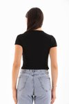 Siyah Likralı Kısa Kol Crop Bluz