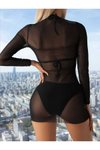 Siyah Likralı Pareo Süper Bodycon Tül Elbise