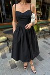 Siyah Midi Askılı Linor Gipe Detay Elbise