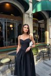 Siyah Midi Askılı Linor Gipe Detay Elbise