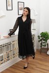 Siyah Midi Bağlama Detaylı Dantel Elbise