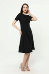 Siyah Midi Bisiklet Yaka Krep Elbise
