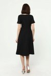Siyah Midi Bisiklet Yaka Krep Elbise