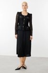 Siyah Midi Dantelli Eteği Piliseli Elbise